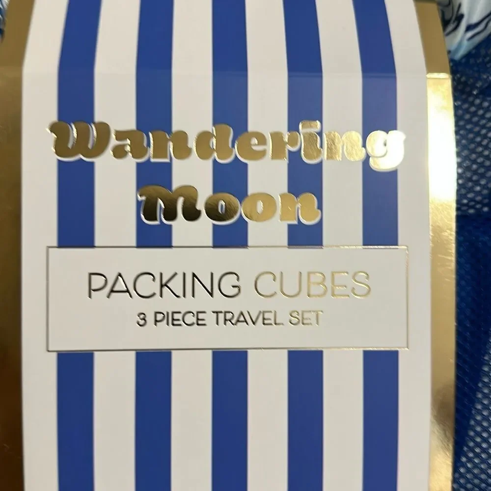 WM Blue Green Yellow Coastal Lemon Mesh Stripe 3 Piece Travel Packing Cube Set